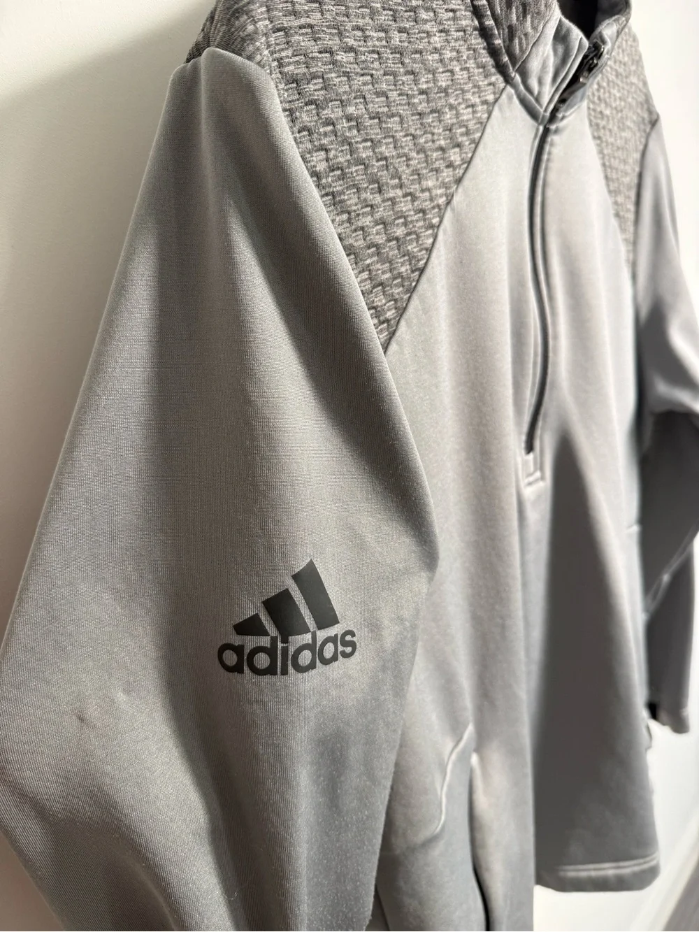 adidas Light Gray Quarter-Zip Pullover with Dark Gray Shoulders